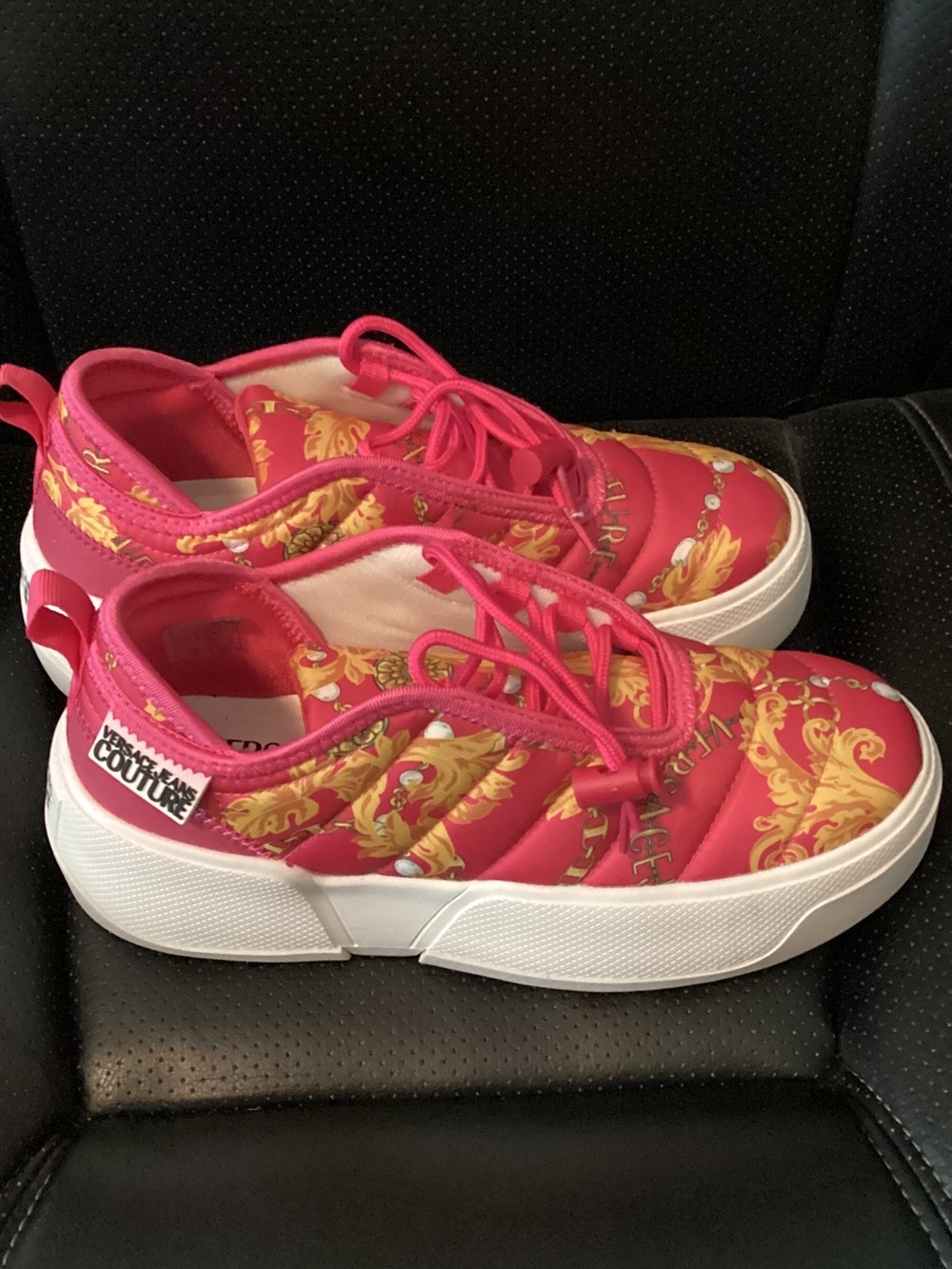 Versace Jeans Collection Pink & Gold Baroque Slip-On Sneakers